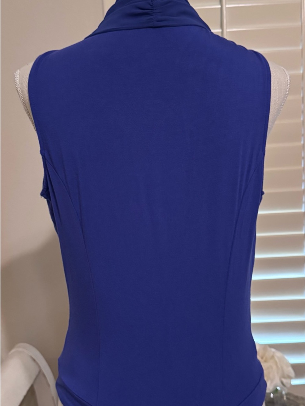 New York and Company Sleeveless Violet Blue Drape Front Bodysuit - Picture 5 of 7